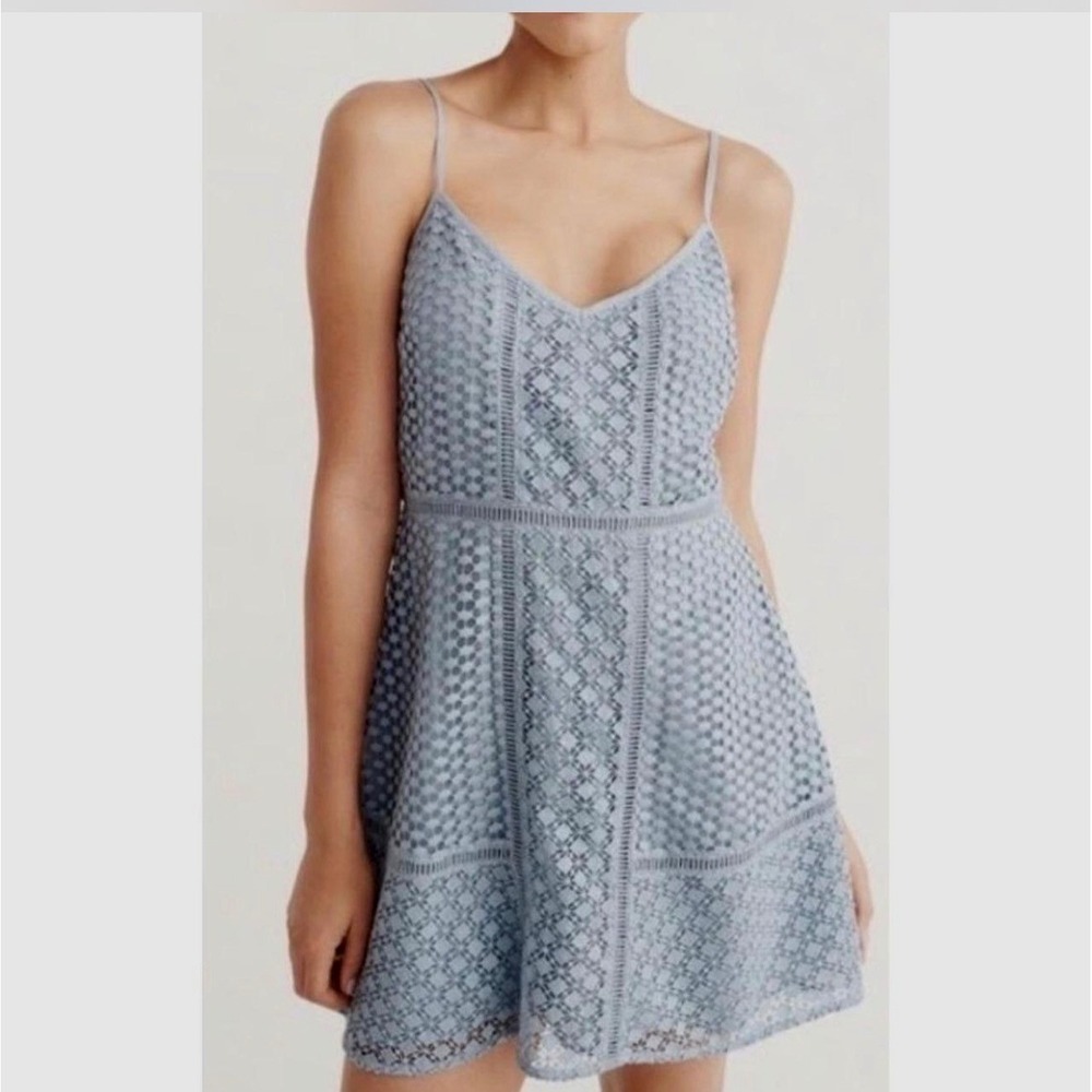 Abercrombie &‎ Fitch Blue Geometric Crochet Lace Fit & Flare Mini Dress XS